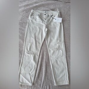 HIDDEN MID-Rise Straight-Leg Distressed Jeans in Off-White